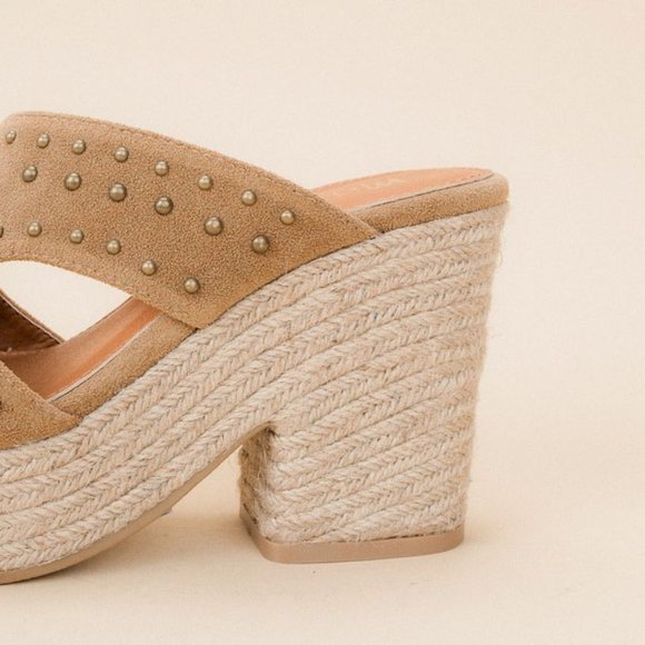 MIIM Ada Stud Espadrille Platform Clog Wedge Shoes - Picture 4 of 6